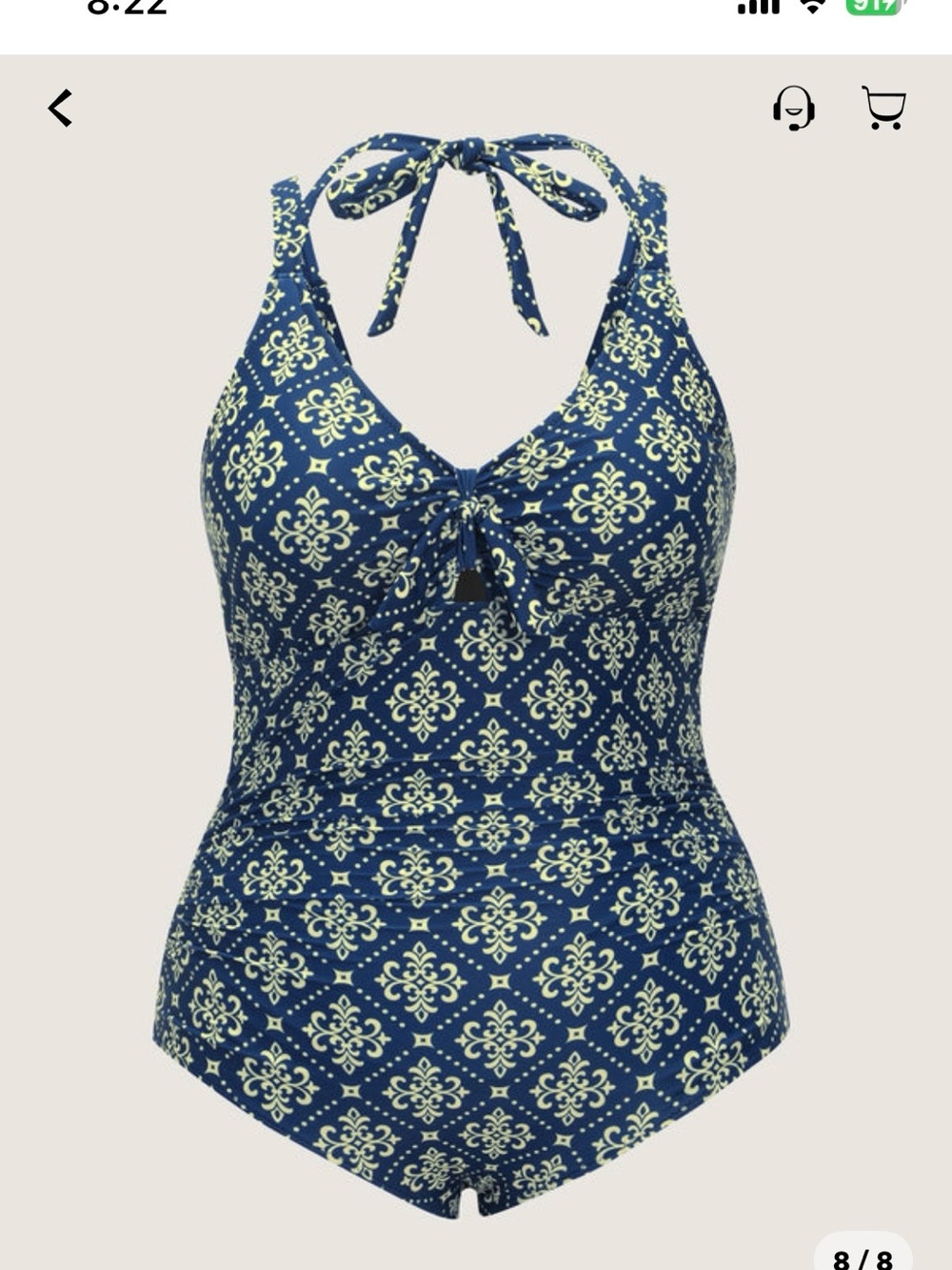 Women’s Navy Printed Halter One-Piece Swimsuit